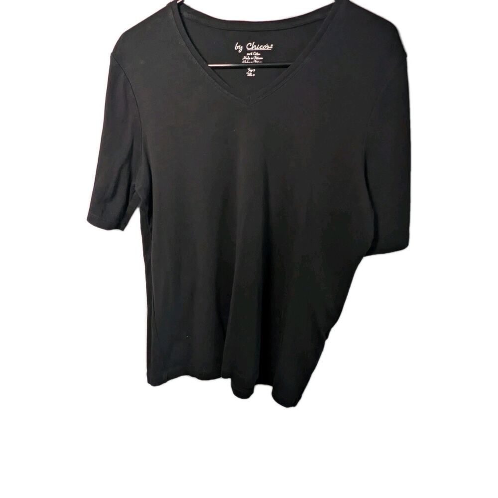 Chico's Shirt Black Women's Size Large * 2 T-shirt Top Tunic V-neck Cotton Pima